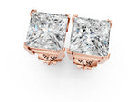 Rose gold Princess Cut Diamond Stud Earrings_1