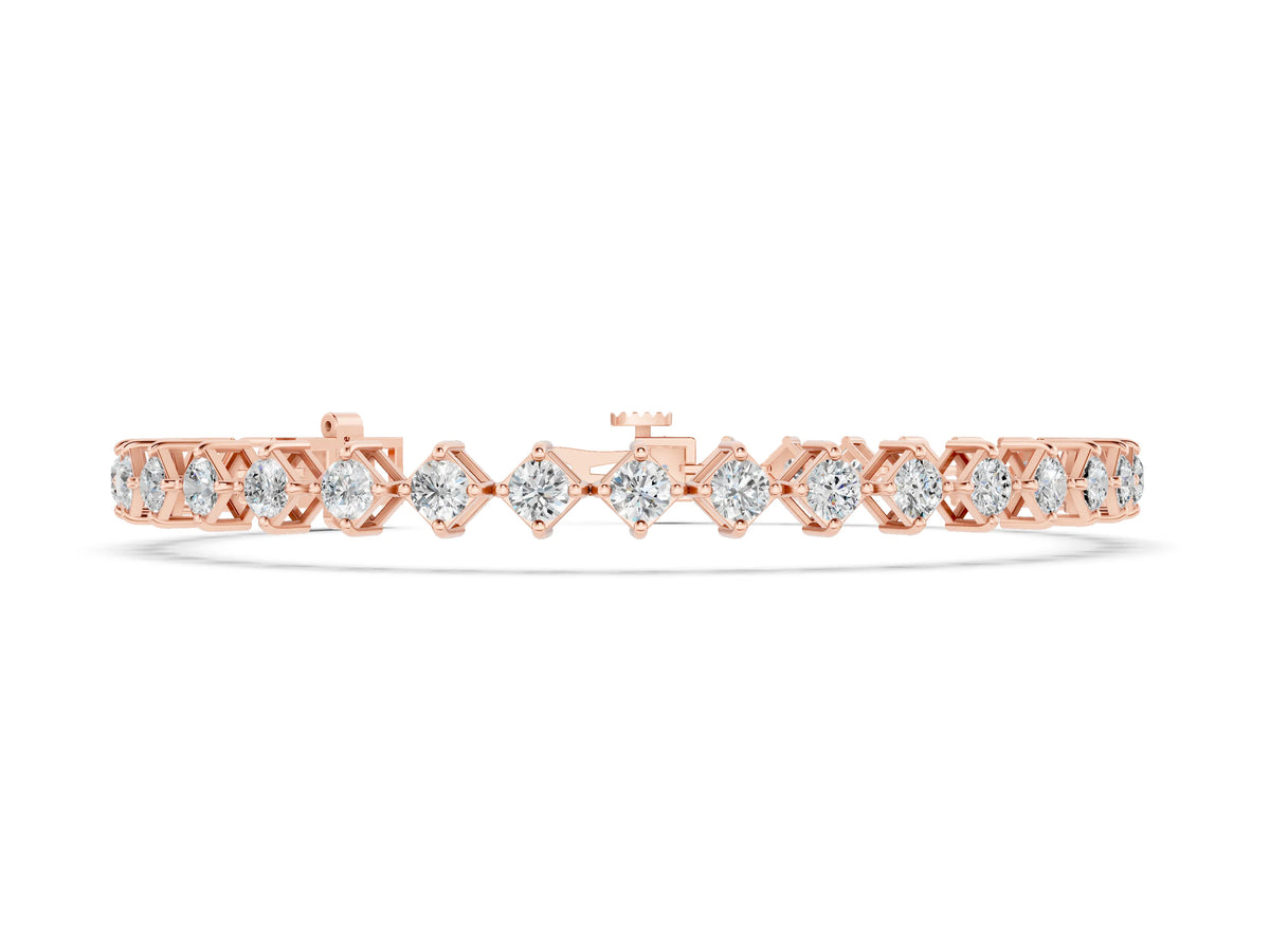 Rose gold Princess Cut Diamond Tennis Bracelet with Square Prong Setting