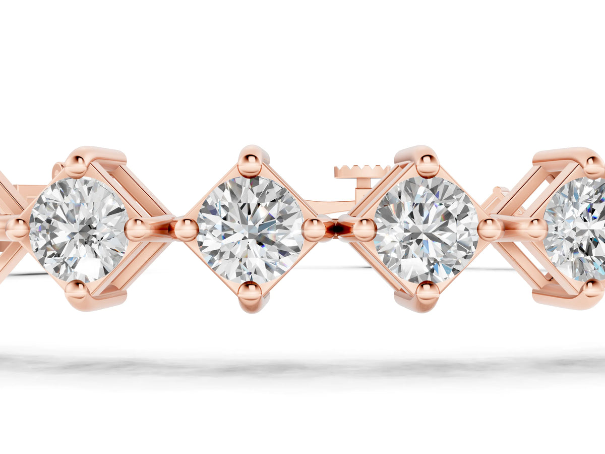 Rose gold Princess Cut Diamond Tennis Bracelet with Square Prong Setting_1