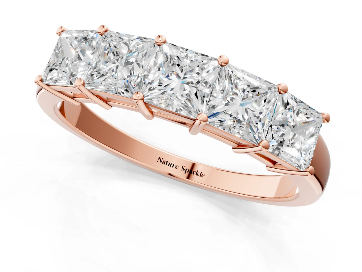 Rose gold Princess Cut Five-Stone Diamond Band with Prong Setting_1