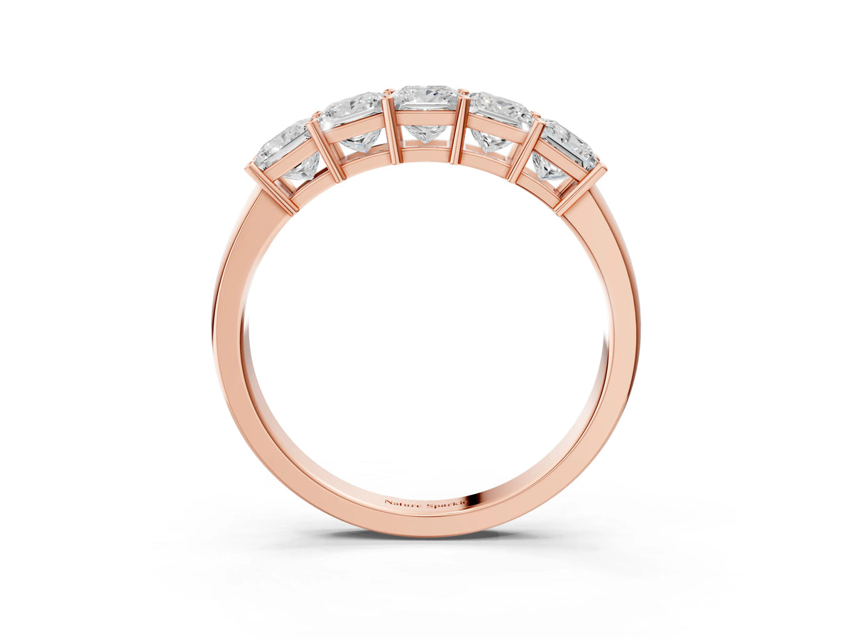 Rose gold Princess Cut Five-Stone Diamond Band with Prong Setting_3