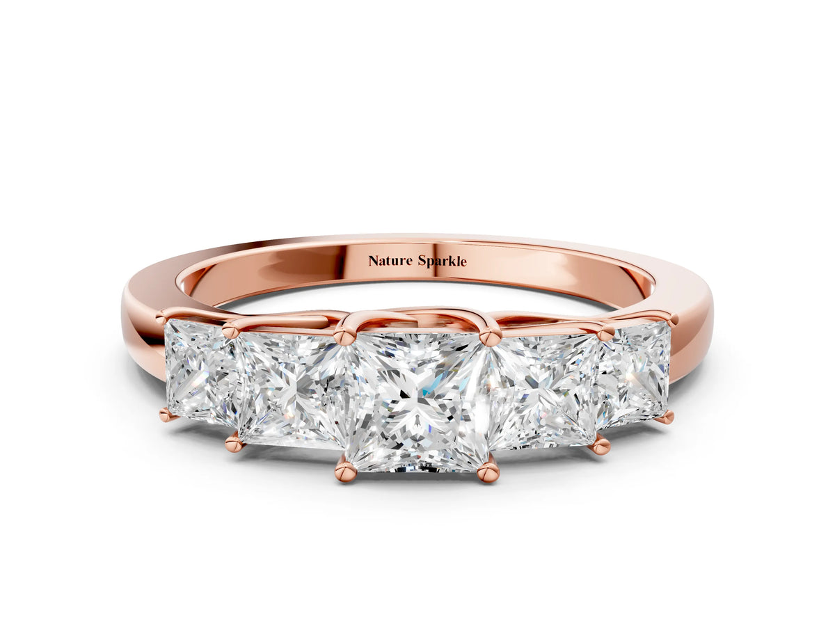 Rose gold Princess Cut Five-Stone Diamond Ring with Classic Prong Setting