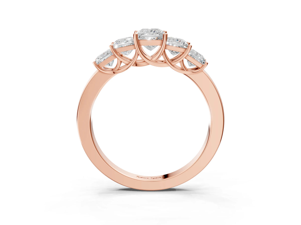 Rose gold Princess Cut Five-Stone Diamond Ring with Classic Prong Setting_3