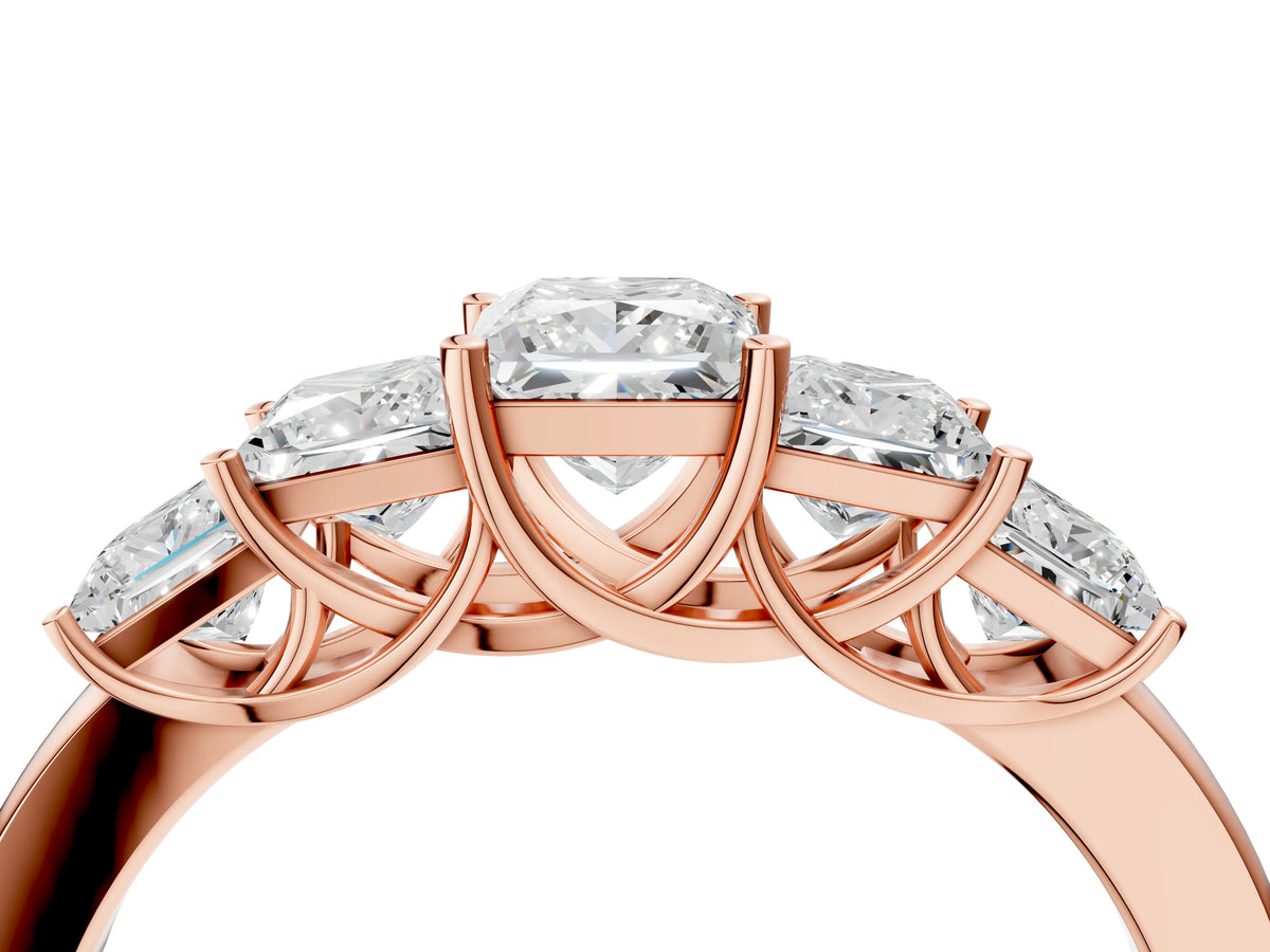 Rose gold Princess Cut Five-Stone Diamond Ring with Classic Prong Setting_4