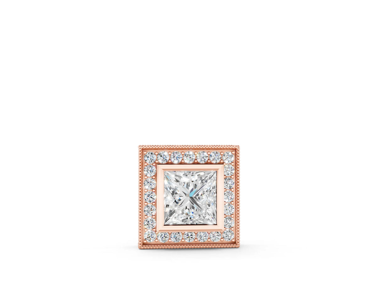Rose gold Princess Cut Halo Bezel Pendant