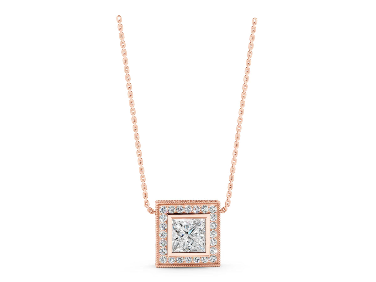 Rose gold Princess Cut Halo Bezel Pendant_1