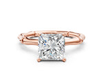 Rose gold Princess Cut Solitaire Diamond Ring with Bamboo Band and Four-Prong Setting