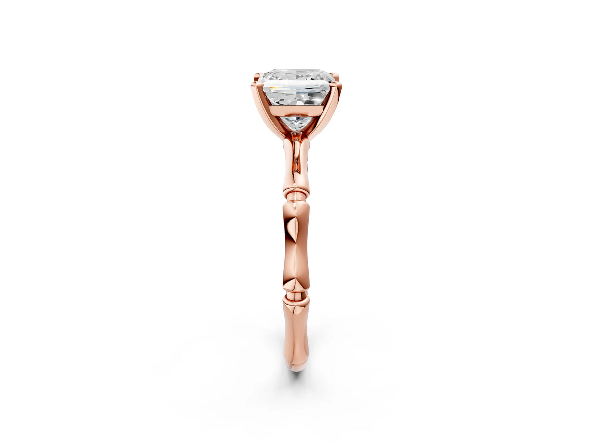 Rose gold Princess Cut Solitaire Diamond Ring with Bamboo Band and Four-Prong Setting_2