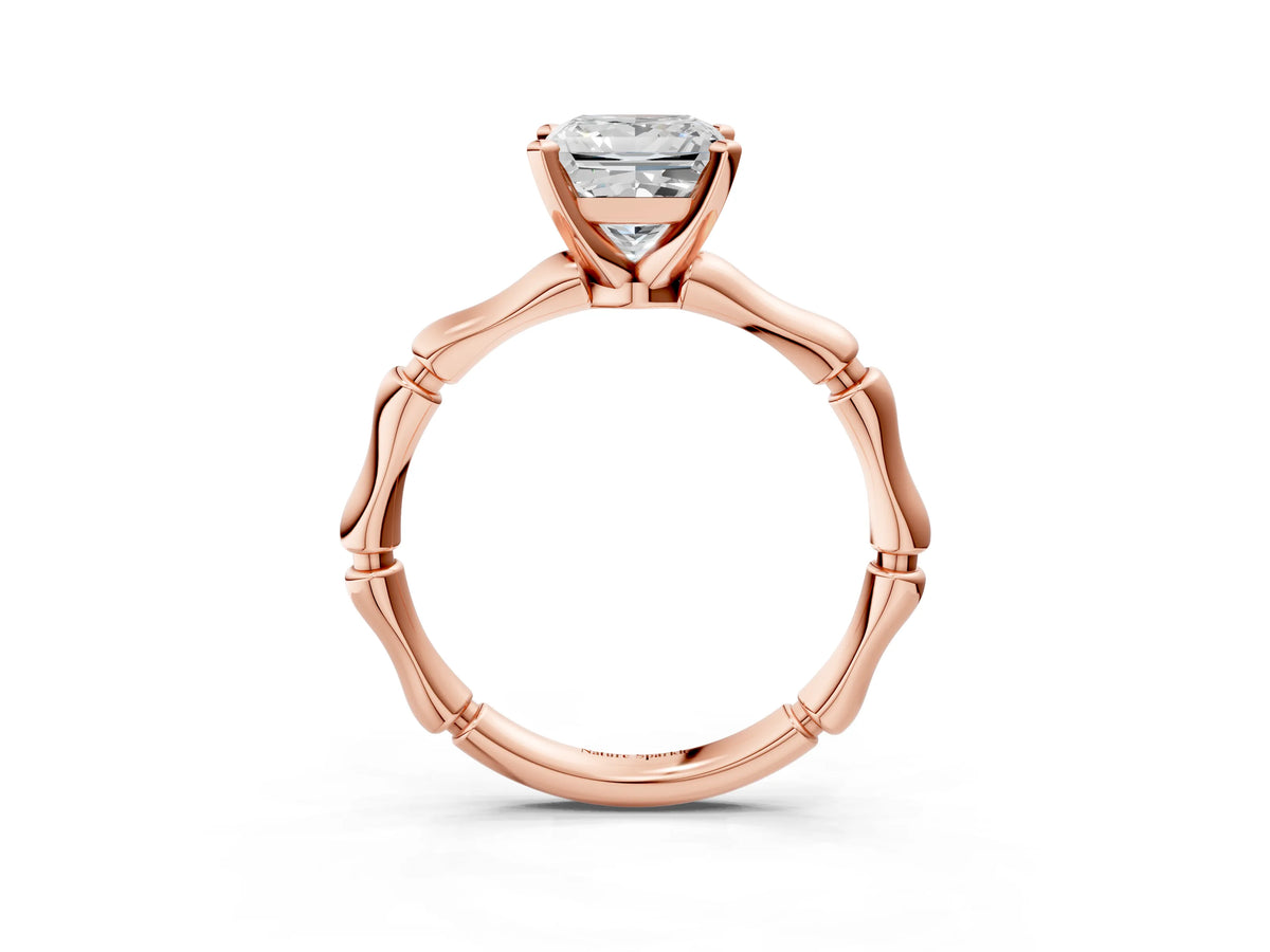 Rose gold Princess Cut Solitaire Diamond Ring with Bamboo Band and Four-Prong Setting_3