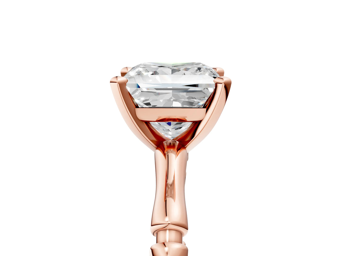 Rose gold Princess Cut Solitaire Diamond Ring with Bamboo Band and Four-Prong Setting_5