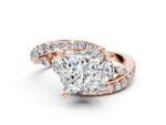 Rose gold Princess Cut Solitaire with Pavé Twist Band and Four-Prong Setting