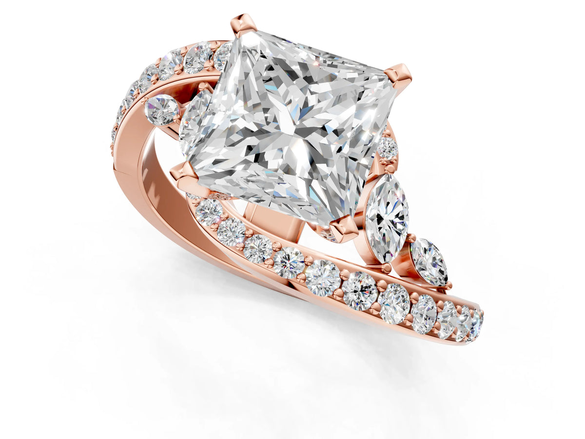Rose gold Princess Cut Solitaire with Pavé Twist Band and Four-Prong Setting_1