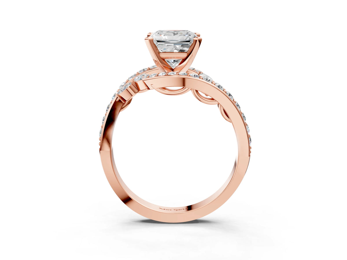 Rose gold Princess Cut Solitaire with Pavé Twist Band and Four-Prong Setting_3