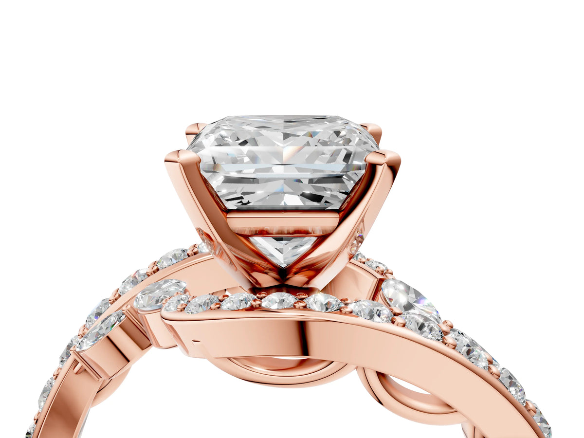 Rose gold Princess Cut Solitaire with Pavé Twist Band and Four-Prong Setting_4