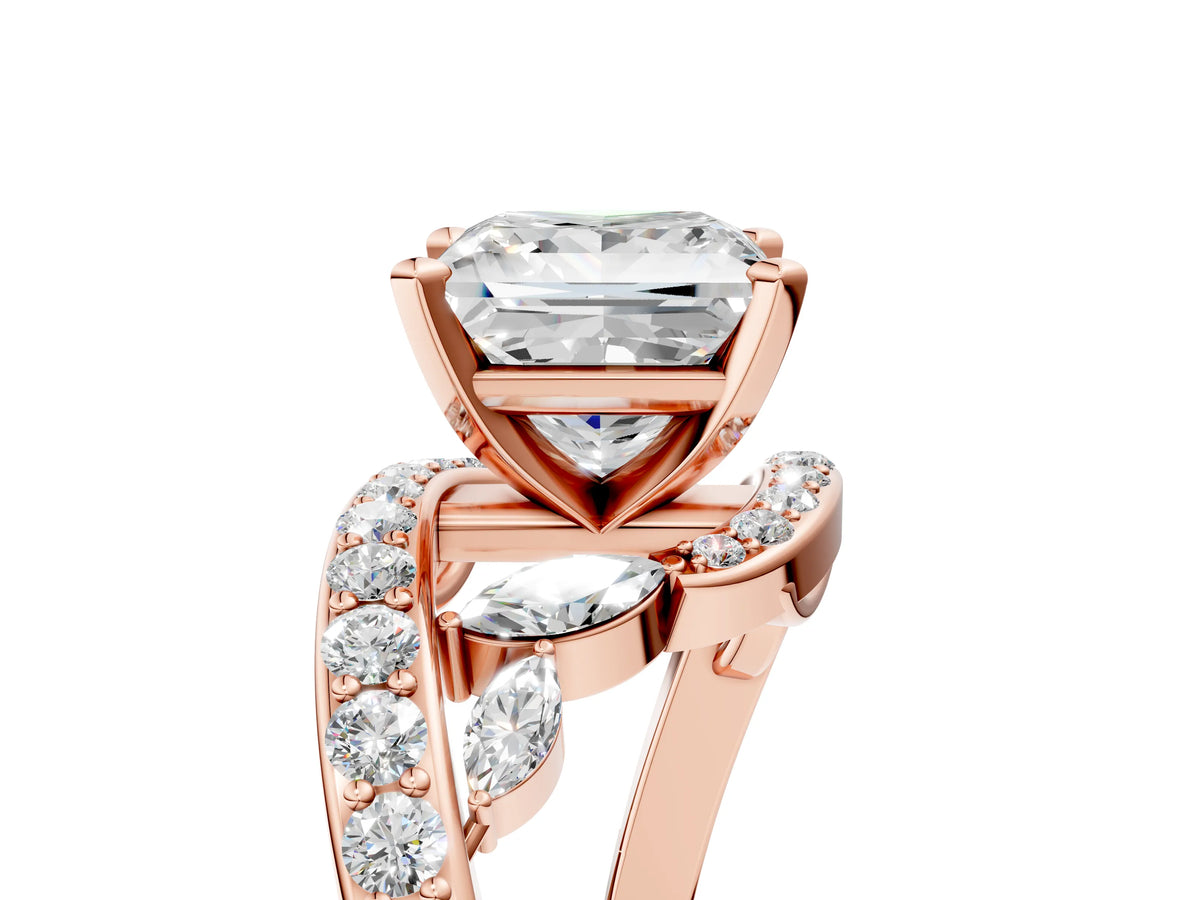 Rose gold Princess Cut Solitaire with Pavé Twist Band and Four-Prong Setting_5