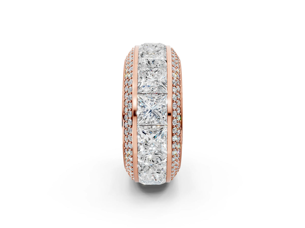 Rose gold Princess Diamond Pavé Mens Wedding Band with Round Diamond Accents_2