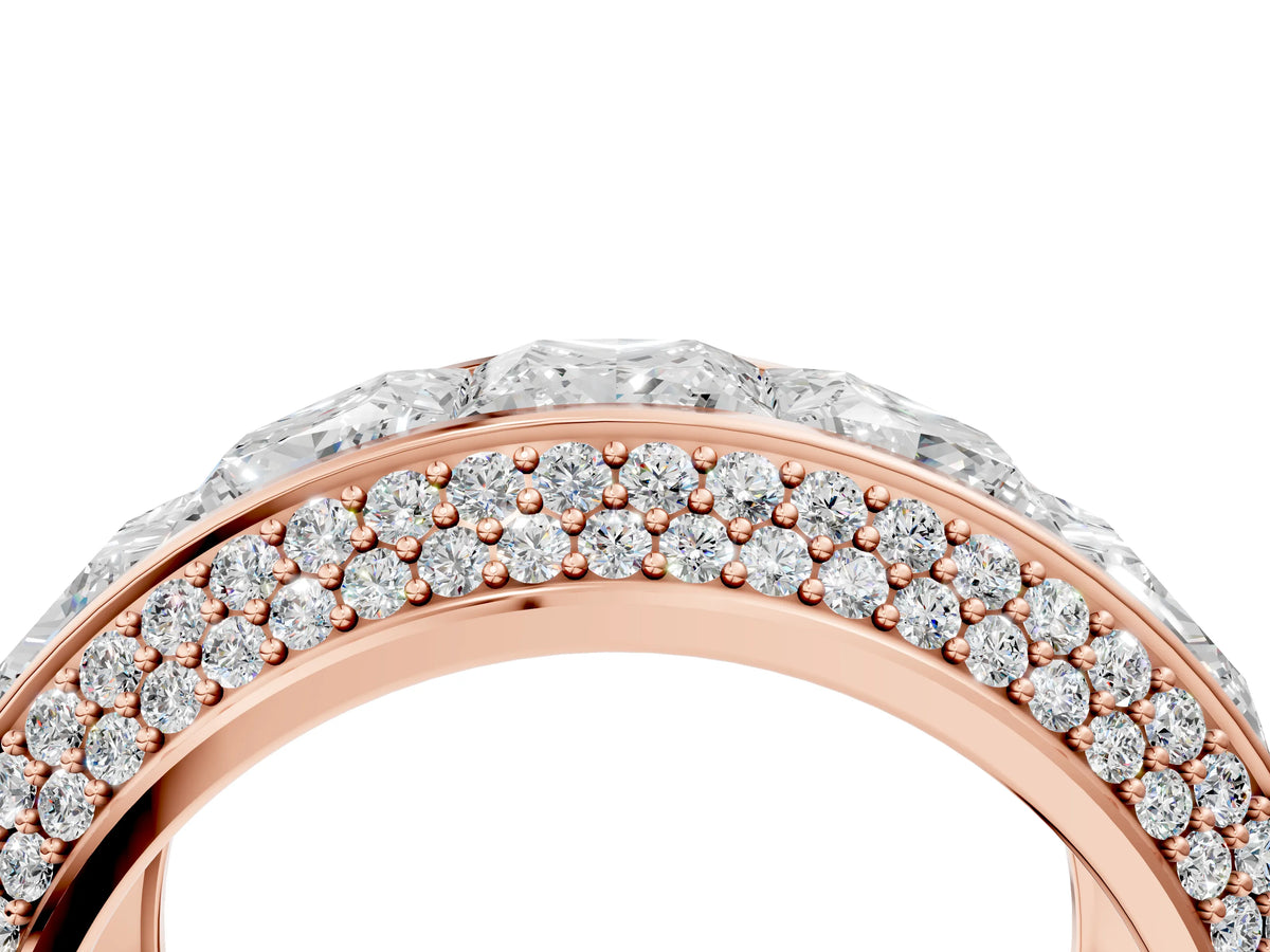 Rose gold Princess Diamond Pavé Mens Wedding Band with Round Diamond Accents_4