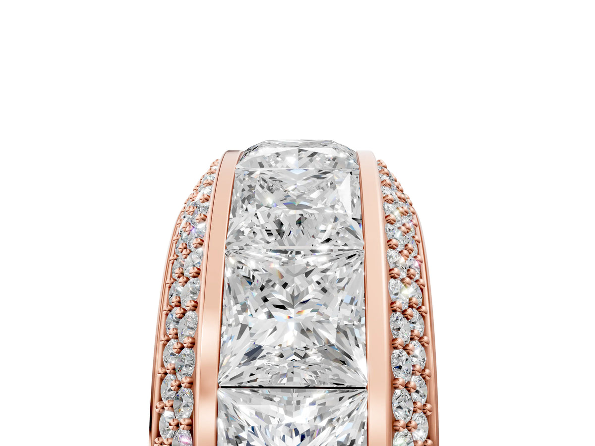 Rose gold Princess Diamond Pavé Mens Wedding Band with Round Diamond Accents_5