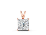 Rose gold Princess Diamond Solitaire Pendant with Four Prong Setting