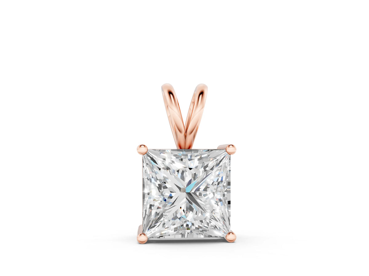 Rose gold Princess Diamond Solitaire Pendant with Four Prong Setting