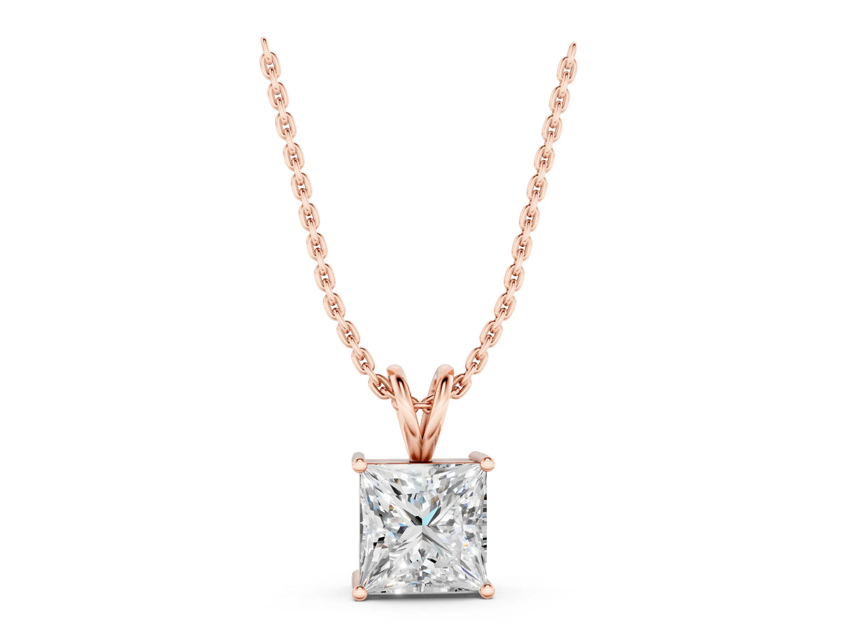 Rose gold Princess Diamond Solitaire Pendant with Four Prong Setting_1
