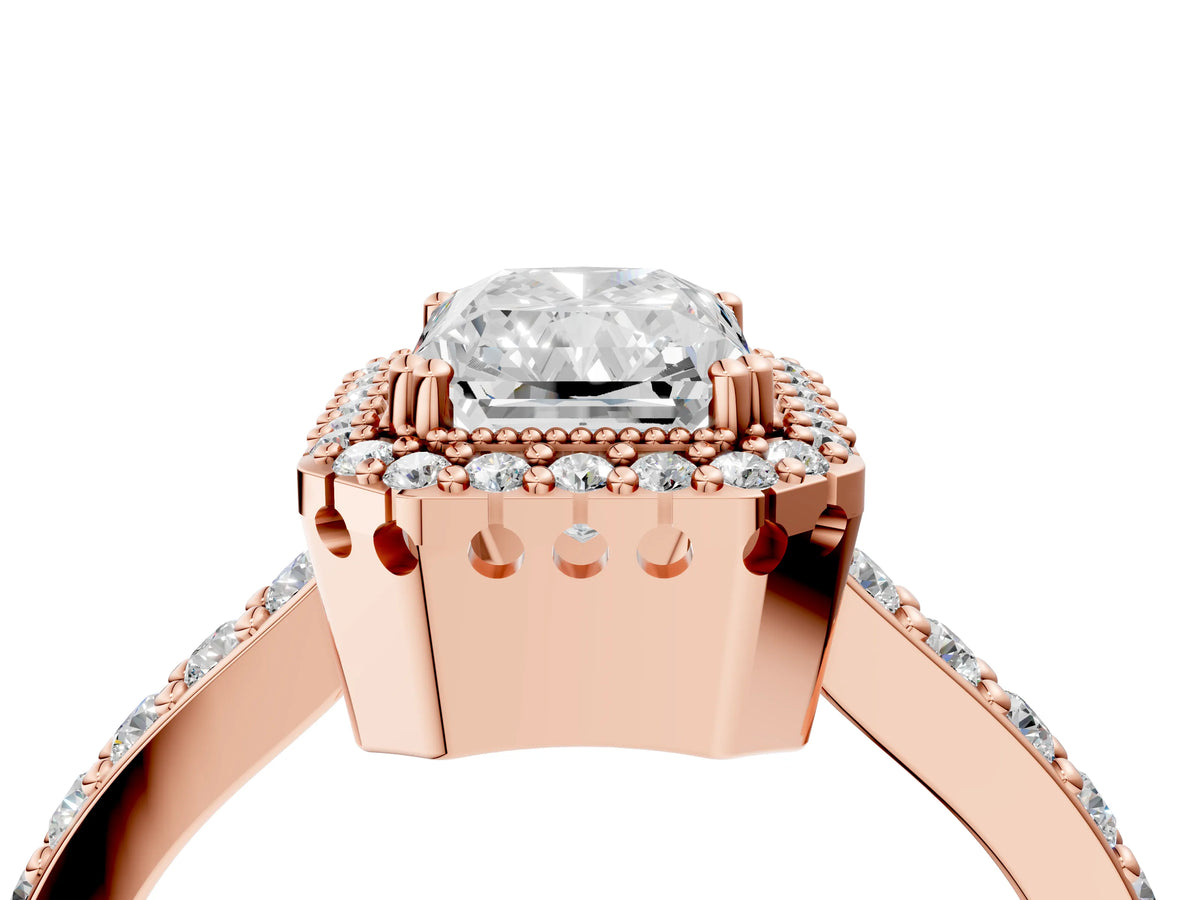 Rose gold Radiant Cut Cut Diamond Halo Engagement Ring with Milgrain Detail and Pavé Band_4