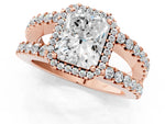 Rose gold Radiant Cut Cut Halo Split Shank Diamond Ring with Four-Prong Setting_1