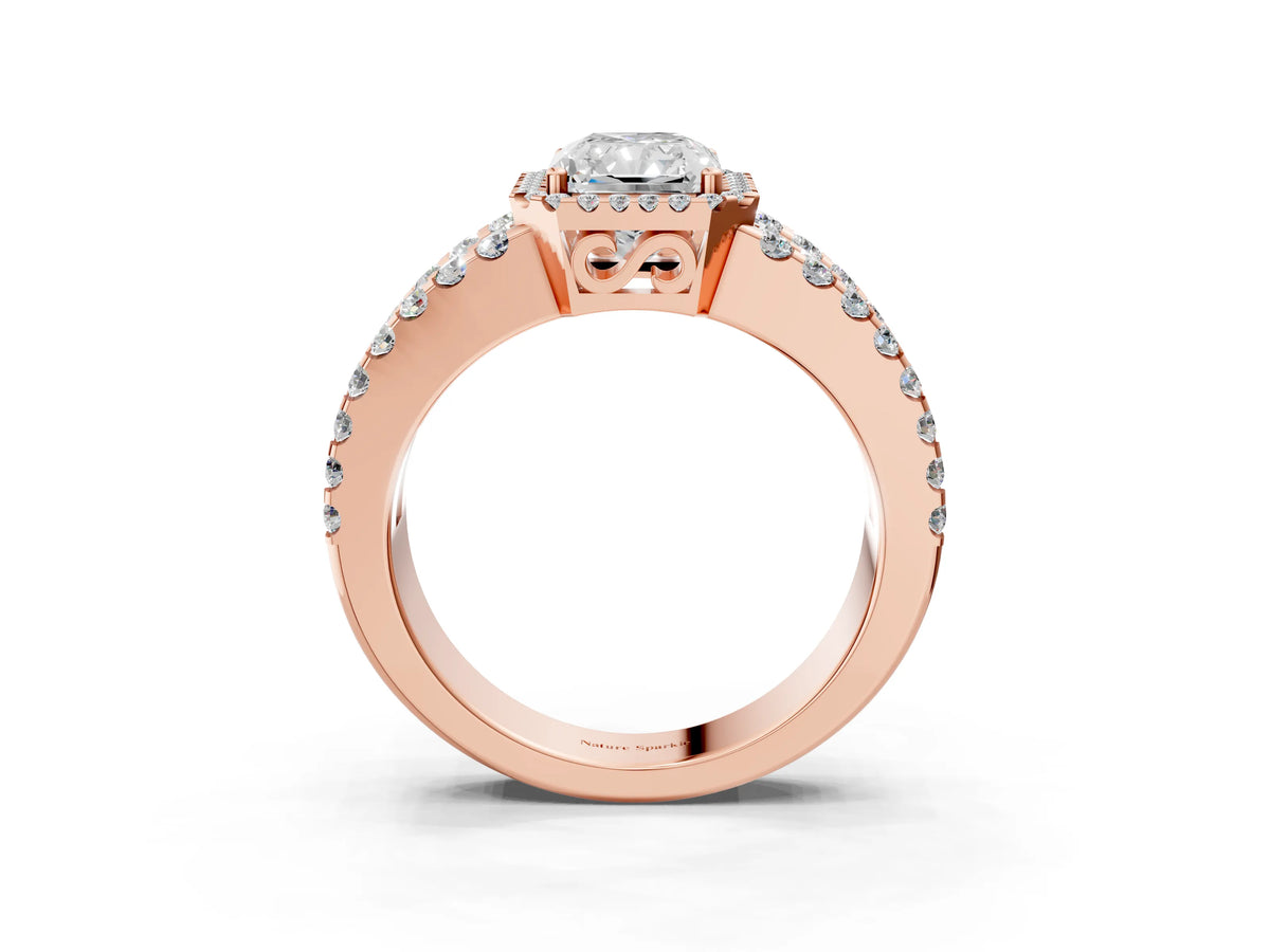 Rose gold Radiant Cut Cut Halo Split Shank Diamond Ring with Four-Prong Setting_3