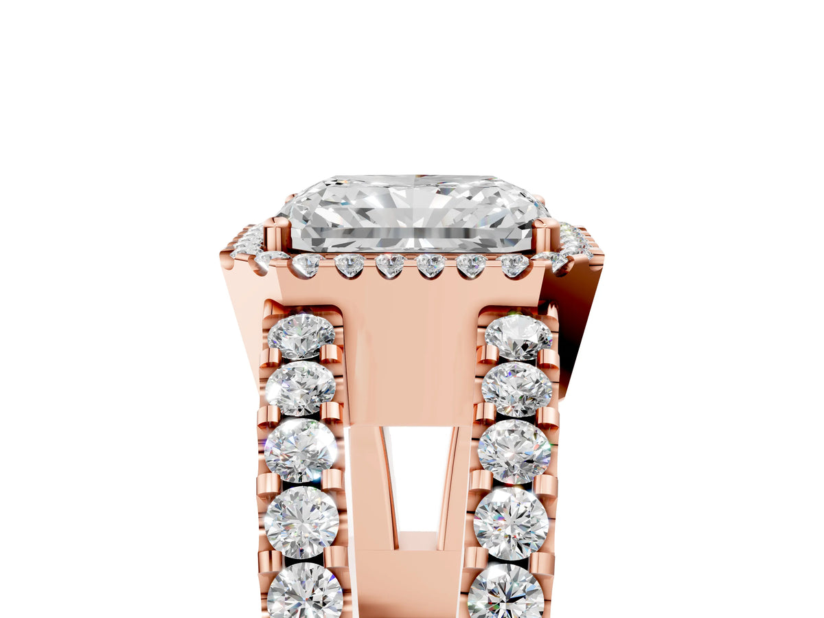 Rose gold Radiant Cut Cut Halo Split Shank Diamond Ring with Four-Prong Setting_5