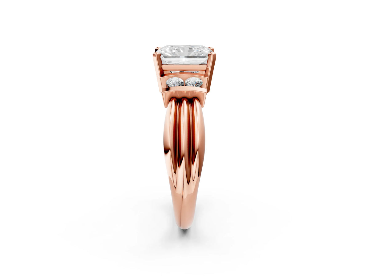 Rose gold Radiant Cut Cut Three-Stone Channel Set Ring with Bar Prongs_2