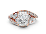 Rose gold Radiant Cut Diamond Halo Ring with Marquise and Pavé Band in Prong Setting