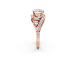 Rose gold Radiant Cut Diamond Halo Ring with Marquise and Pavé Band in Prong Setting_2