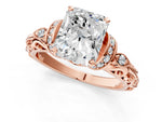 Rose gold Radiant Cut Diamond Solitaire Ring with Filigree Band and Four-Prong Setting_1