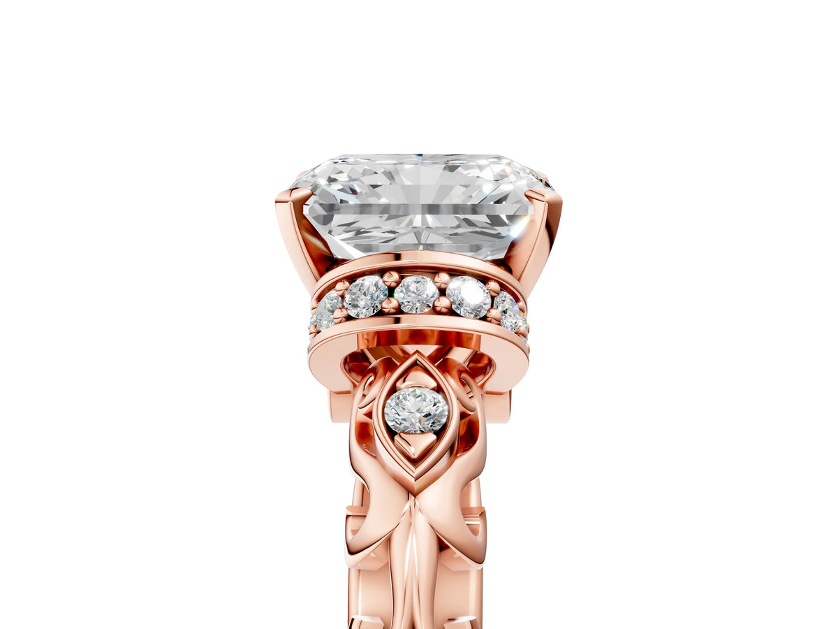 Rose gold Radiant Cut Diamond Solitaire Ring with Filigree Band and Four-Prong Setting_5