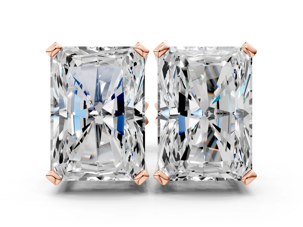 Rose gold Radiant Cut Diamond Stud Earrings
