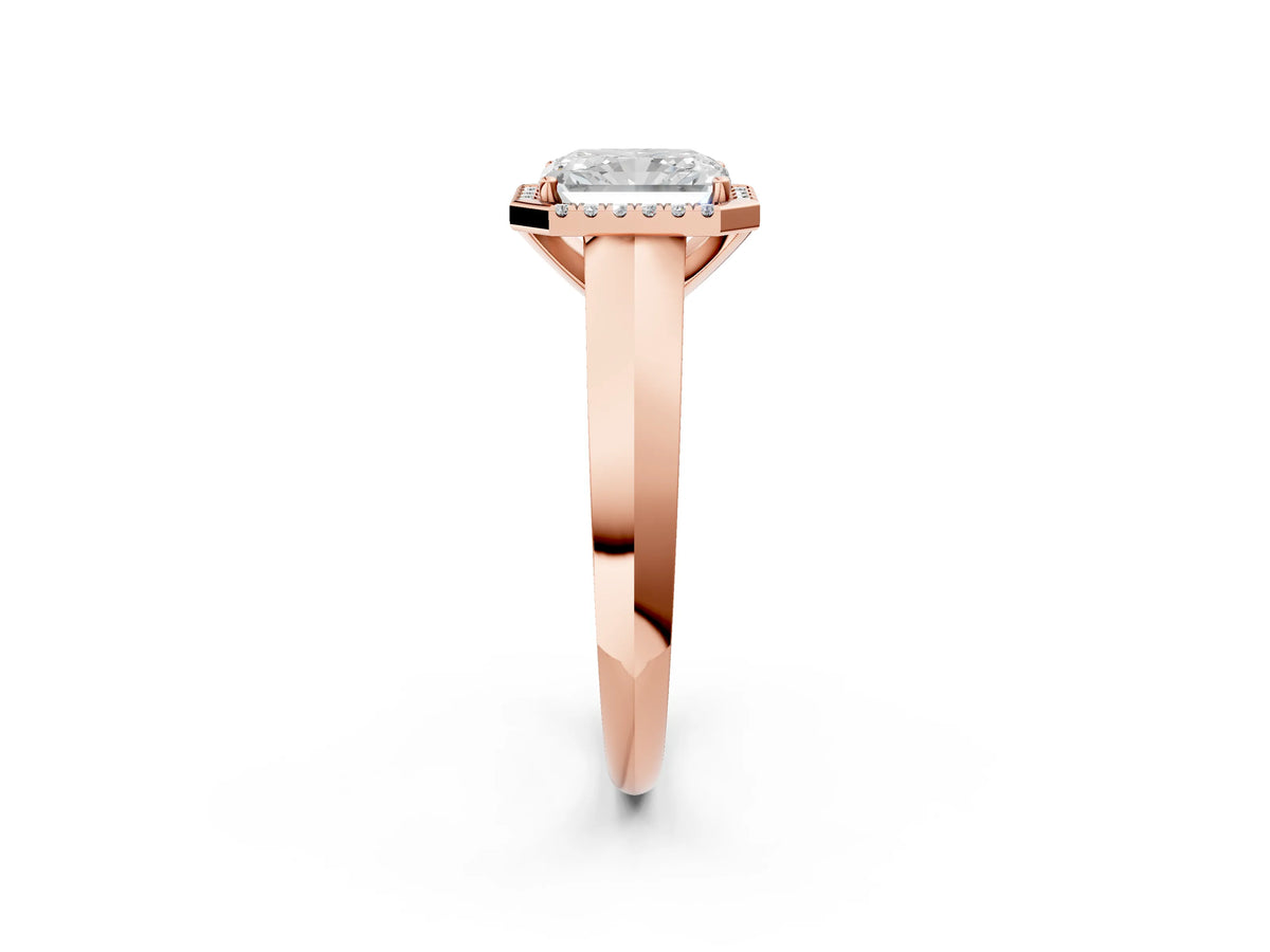 Rose gold Radiant Cut Halo Diamond Ring with Cathedral Band and Four-Prong Setting_2