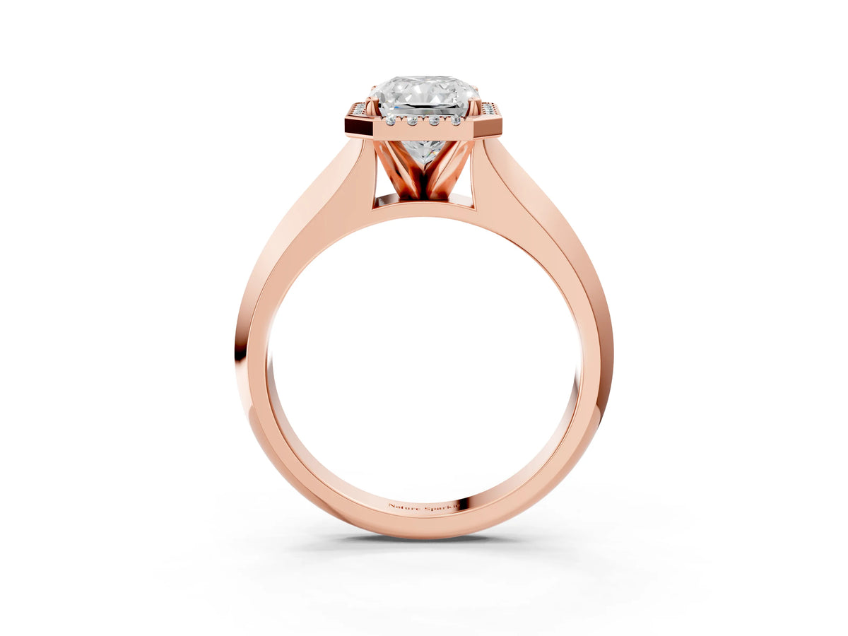Rose gold Radiant Cut Halo Diamond Ring with Cathedral Band and Four-Prong Setting_3