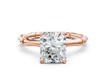 Rose gold Radiant Cut Solitaire Diamond Ring with Bamboo Band and Four-Prong Setting