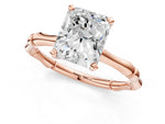 Rose gold Radiant Cut Solitaire Diamond Ring with Bamboo Band and Four-Prong Setting_1