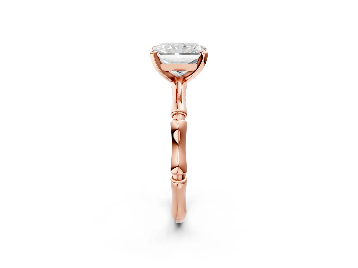 Rose gold Radiant Cut Solitaire Diamond Ring with Bamboo Band and Four-Prong Setting_2