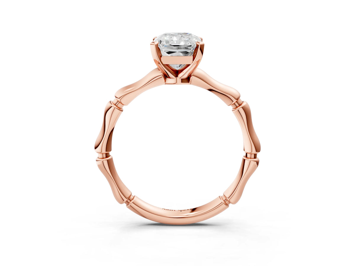 Rose gold Radiant Cut Solitaire Diamond Ring with Bamboo Band and Four-Prong Setting_3