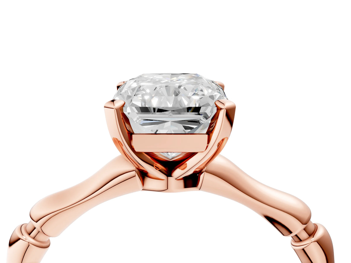 Rose gold Radiant Cut Solitaire Diamond Ring with Bamboo Band and Four-Prong Setting_4