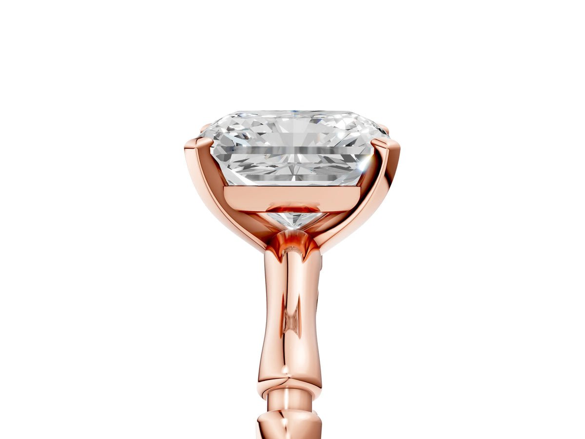 Rose gold Radiant Cut Solitaire Diamond Ring with Bamboo Band and Four-Prong Setting_5