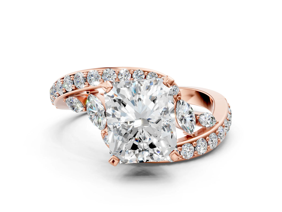 Rose gold Radiant Cut Solitaire with Pavé Twist Band and Four-Prong Setting