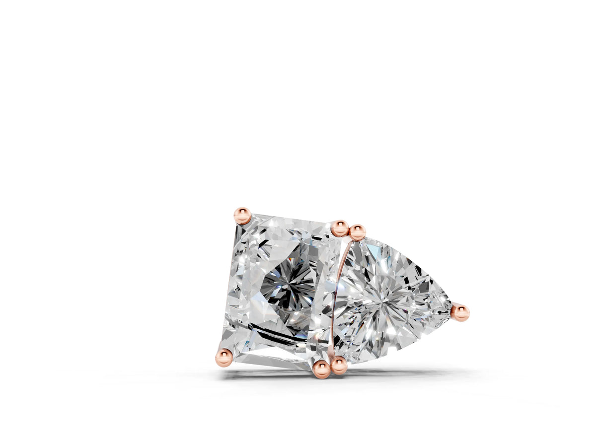 Rose gold Radiant and Trillion Diamond Two-Stone Pendant with Prong Setting