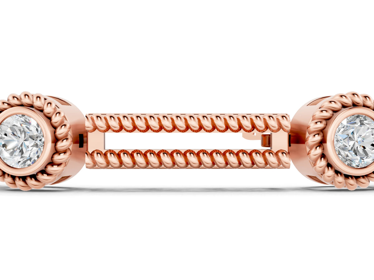 Rose gold Round Bezel Set Diamond Rope Chain Bracelet_1