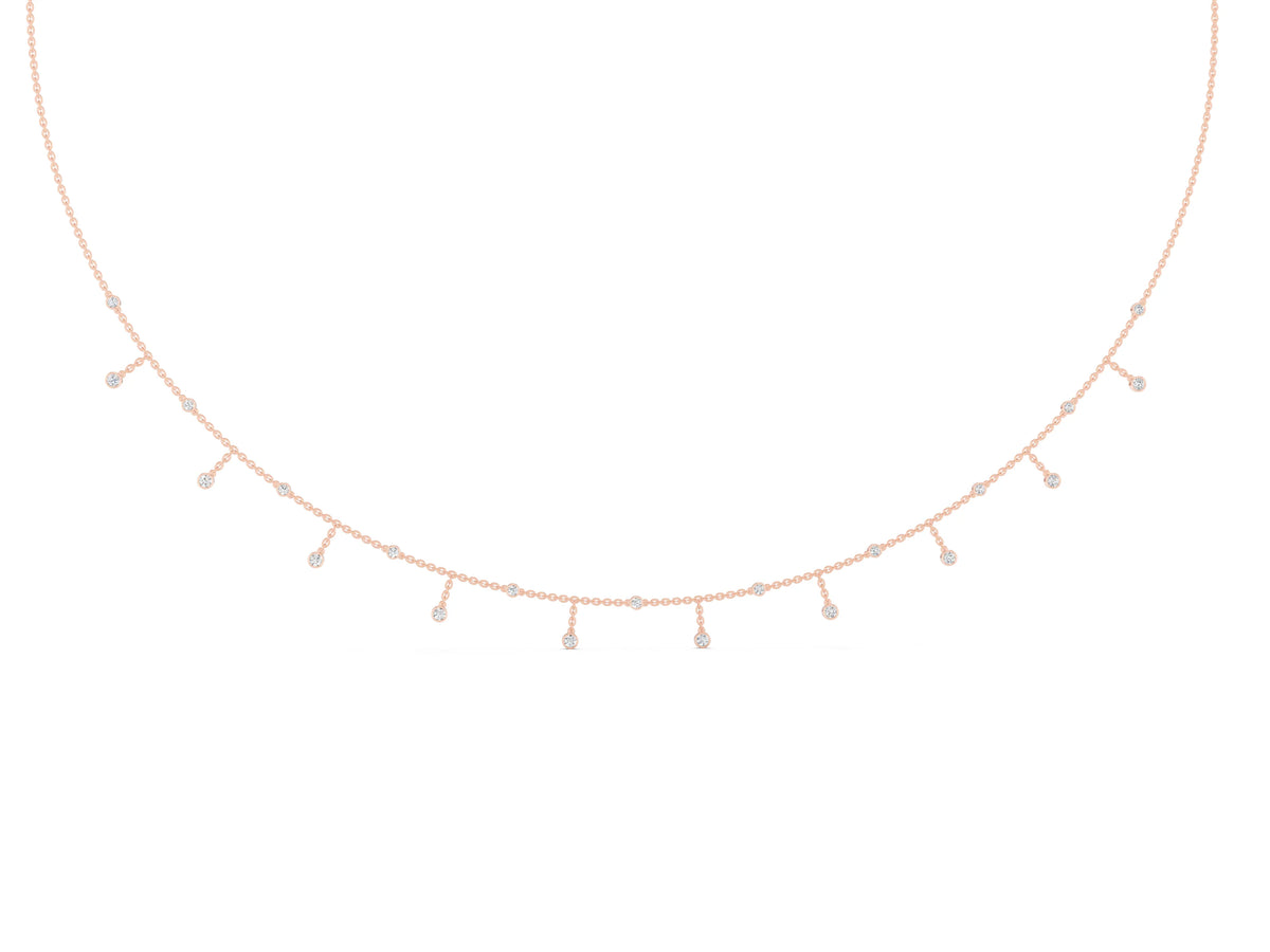 Rose gold Round Bezel Set Diamond Station Necklace with Cable Chain