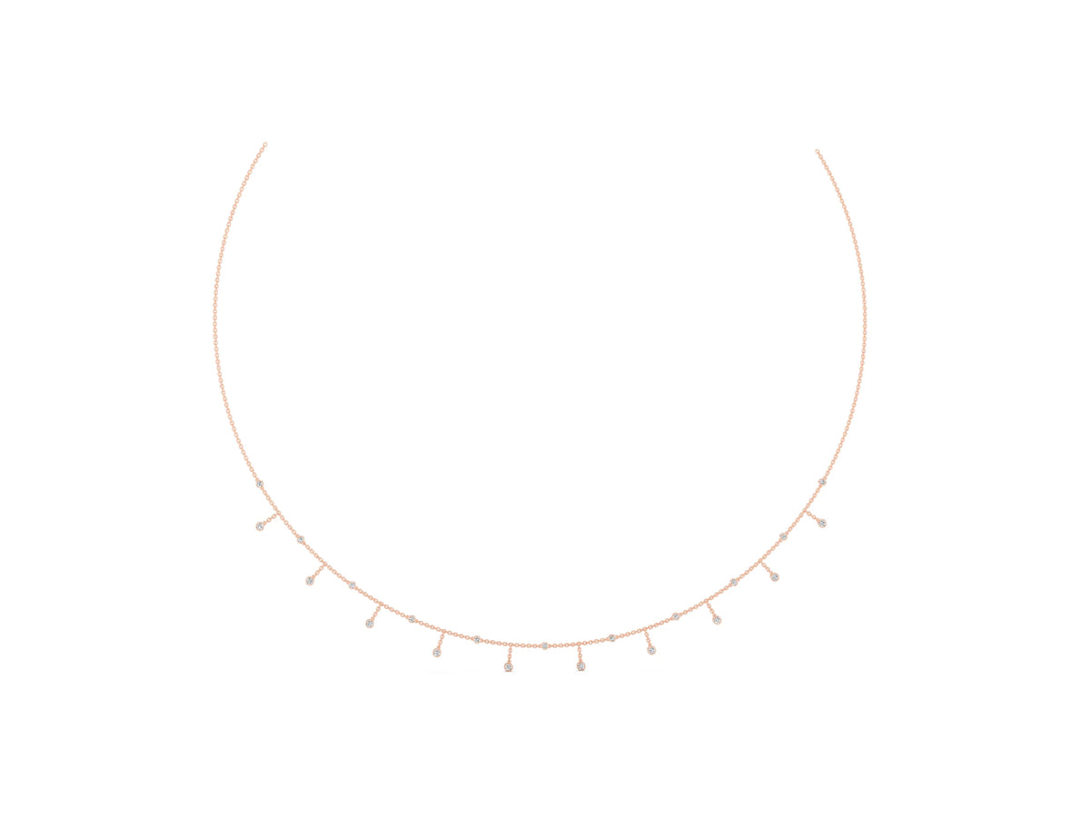 Rose gold Round Bezel Set Diamond Station Necklace with Cable Chain_1
