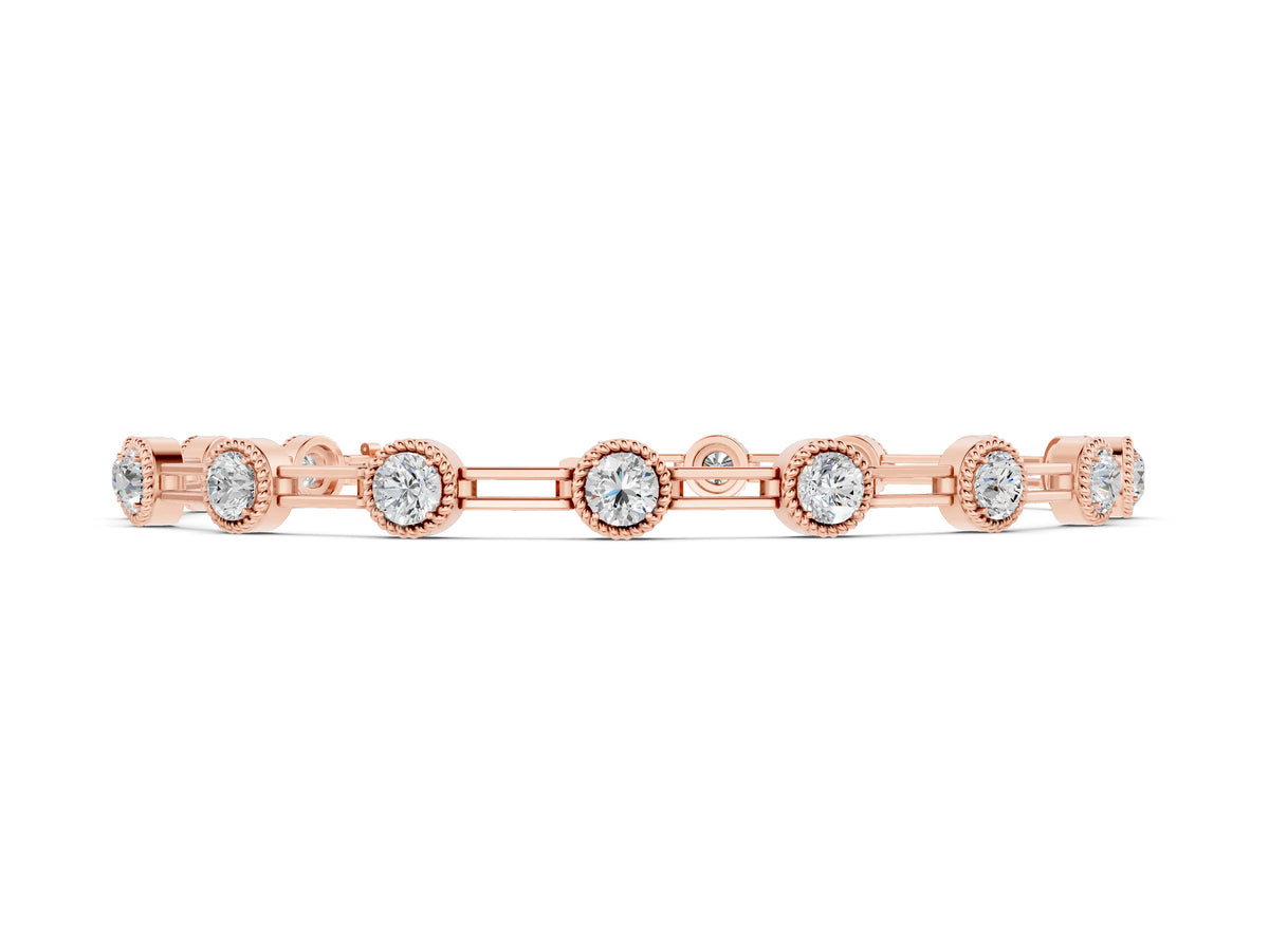 Rose gold Round Bezel-Set Diamond Tennis Bracelet with Open Link Band