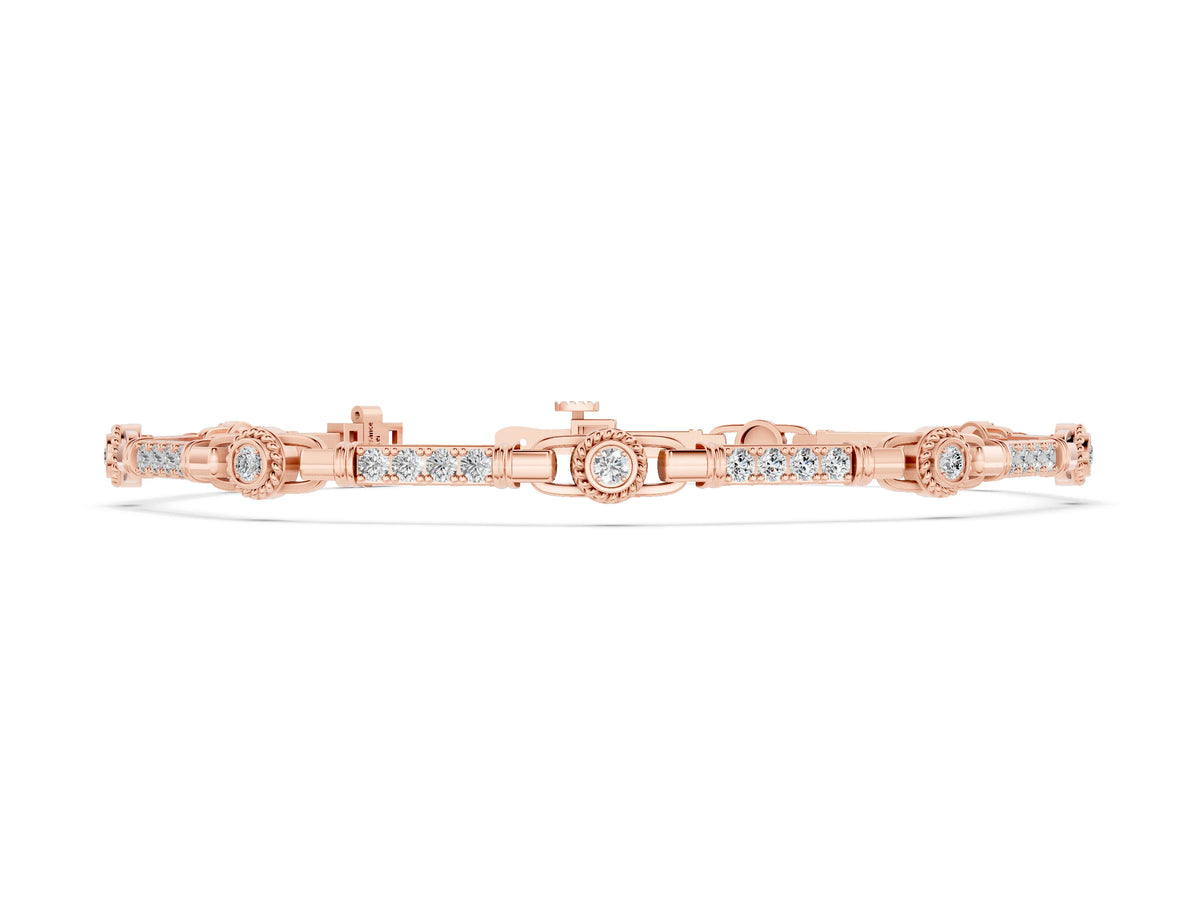Rose gold Round Bezel-Set Diamond Tennis Bracelet with Pave Band